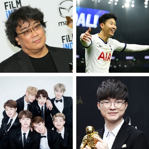 ◇봉준호(왼쪽 위 부터 시계방향), 손흥민, 페이커, BTS.