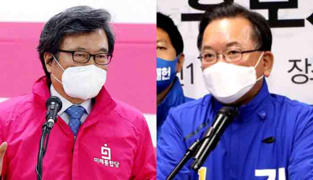 김형기 미래통합당 대구공동선대위원장(사진 왼쪽), 더불어민주당 대구경북 선거대책위원장 김부겸 의원.