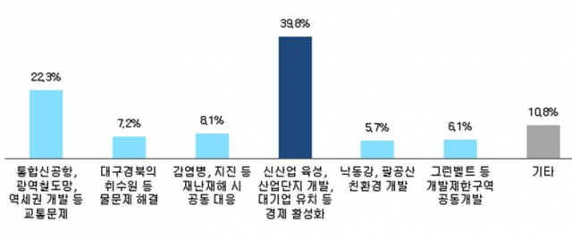'대구경북 행정통합으로 지역발전에 가장 큰 도움이 될 것'에 대한 응답결과. 대구경북연구원 제공