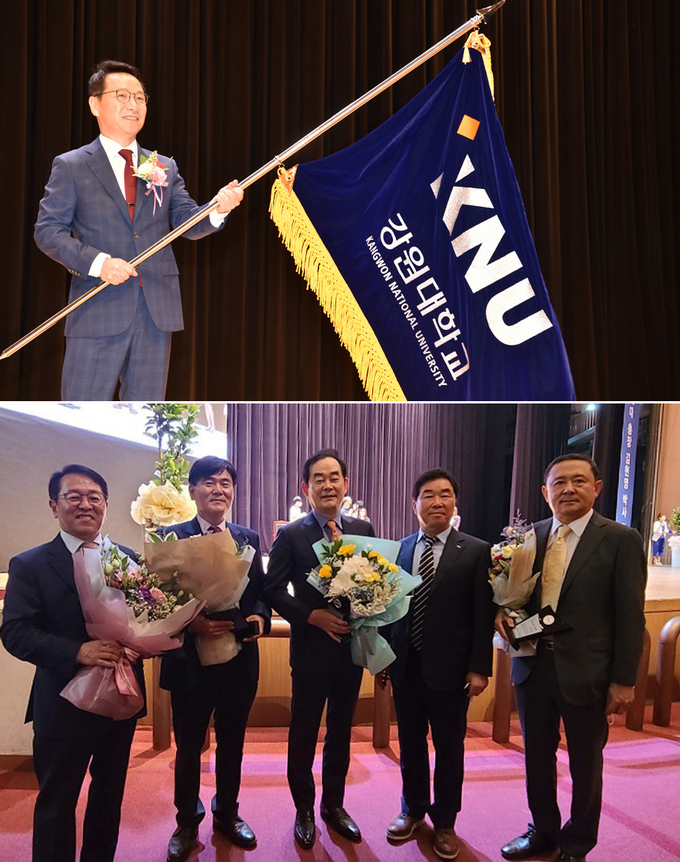 강원대 73주년 개교기념식 및 제12대 김헌영 총장 취임식이 12일 교내 백령아트센터에서 열렸다. 이날 박진오 강원일보 사장 등 4명이 자랑스러운 강대인상을 수상했다. 신세희기자