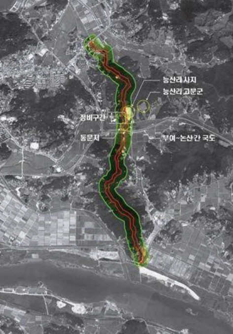 부여 나성 세계유산 지정 범위와 정비구간. 사진=문화재청 제공