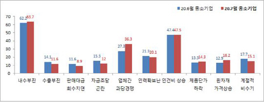 대전세종충남지역 중소기업이 꼽은 경영상 애로사항. 사진=중소기업중앙회 대전세종충남지역본부 제공