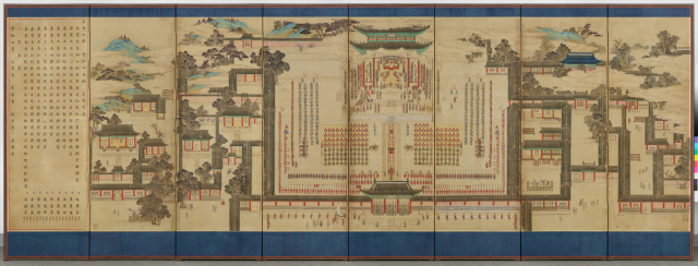 동아대 석당박물관은 온라인 전시 플랫폼인 ‘구글 아트 앤 컬처’(Google Arts & Culture)를 통해 집에서도 편안하게 박물관 대표 소장품을 관람할 수 있게 공개 유물을 종전 140여 점에서 1000여 점으로 크게 확대했다. 사진은 조대비사순칭경진하도 병풍(보물 제732호) 전체. 동아대 석당박물관 제공