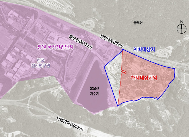 창원 강소특구(불모산지구) 전기기계융합연구단지 위치 및 배치도./창원시/