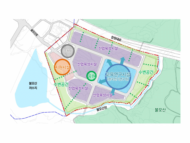 창원 강소특구(불모산지구) 전기기계융합연구단지 위치 및 배치도./창원시/
