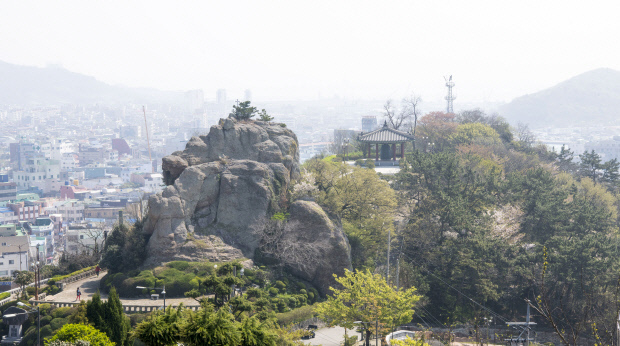 유달산 노적봉은 목포 시민이 사랑하는 유달산(해발 228m) 입구에 자리 잡은 거대한 암석봉우리다. 이순신 장군이 노적봉에 이엉을 얹어 거대한 군량미로 속여 왜군을 물리쳐냈다는 이야기가 전해진다.
