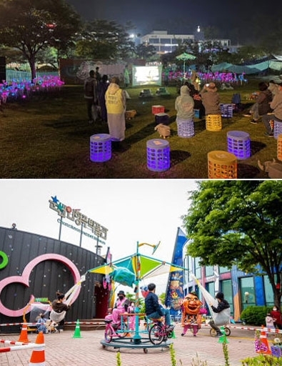 올해 시즌제로 진행하는 춘천마임축제(위쪽 사진)와 춘천인형극제가 각각 지난 29일 춘천 공지천, 30일 춘천인형극장에서 봄 축제를 성료했다.
