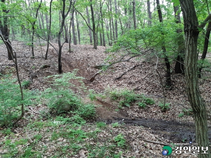 오토바이크 동호회 회원들이 수원 광교산 등을 휩쓸며 등산객 안전을 위협하고 있지만 관리 당국인 수원시에서는 관련법 등을 이유로 단속에 손을 놓고 있다는 지적이 나온다. /독자 제공