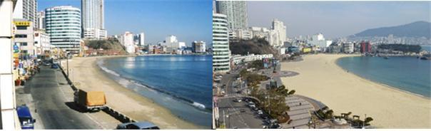 부산 서구 송도해수욕장 연안정비사업 전(왼쪽)과 후 비교. 해수부 제공