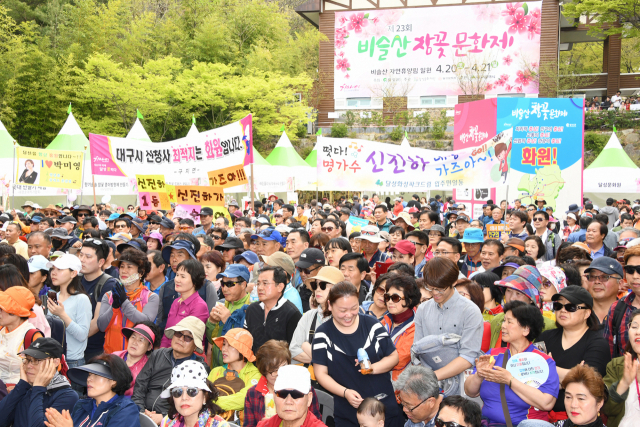 대구 달성군은 비슬산(해발 1,084m) 정상 참꽃 군락지에서 매년 4월 비슬산참꽃문화제를 펼치고 있다. 달성군 제공