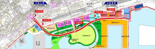 부산항 북항 재개발 1단계 트램 노선 계획안. 부산항만공사 제공