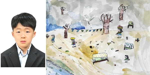 ◇홍윤표군 ◇제8회 박수근사생대회의 대상 수상자인 홍윤표(춘천 장학초교 2년)군의 ‘박수근 마을’.