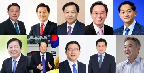 사진 위줄 왼쪽부터 강임준 군산시장, 김문오 달성군수, 김진하 양양군수, 송하진 전북도지사, 이재준 고양시장, <br>
사진 아래줄 왼쪽부터 장종태 대전서구청장, 최형식 담양군수, 허성무 창원시장, 홍순헌 해운대구청장, 송재호 국회의원