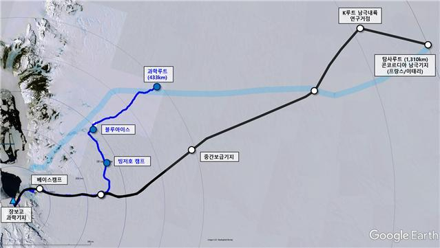 K루트 1740km 경로. 극지연구소 제공