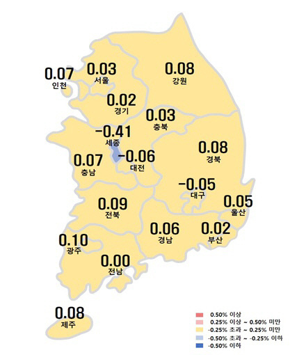 시·도별 아파트 매매가격지수 변동률. 사진=한국부동산원 제공