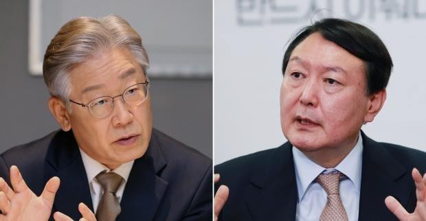이재명 민주당 대선후보(왼쪽), 윤석열 국민의힘 후보