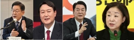 이재명(왼쪽부터) 윤석열, 안철수, 심상정