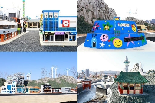 레고랜드 ‘미니랜드'의 춘천중앙시장, 춘천인형극장, 양양의 낙산사 홍련암, 강릉의 안목해변 카페거리(왼쪽 위부터 시계 방향)