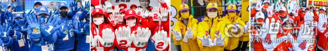 제20대 대통령선거를 보름여 앞둔 20일 대구 주요 도로에서 각 후보들의 선거운동원들이 손가바닥을 들어 보이며 구호를 외치고 있다. 왼쪽 윗 사진부터 시계방향으로 더불어민주당 이재명 후보 선거운동원, 국민의힘 윤석열 후보 선거운동원, 국민의당 안철수 후보 선거운동원, 정의당 심상정 후보 선거운동원. 안성완 기자 asw0727@imaeil.com