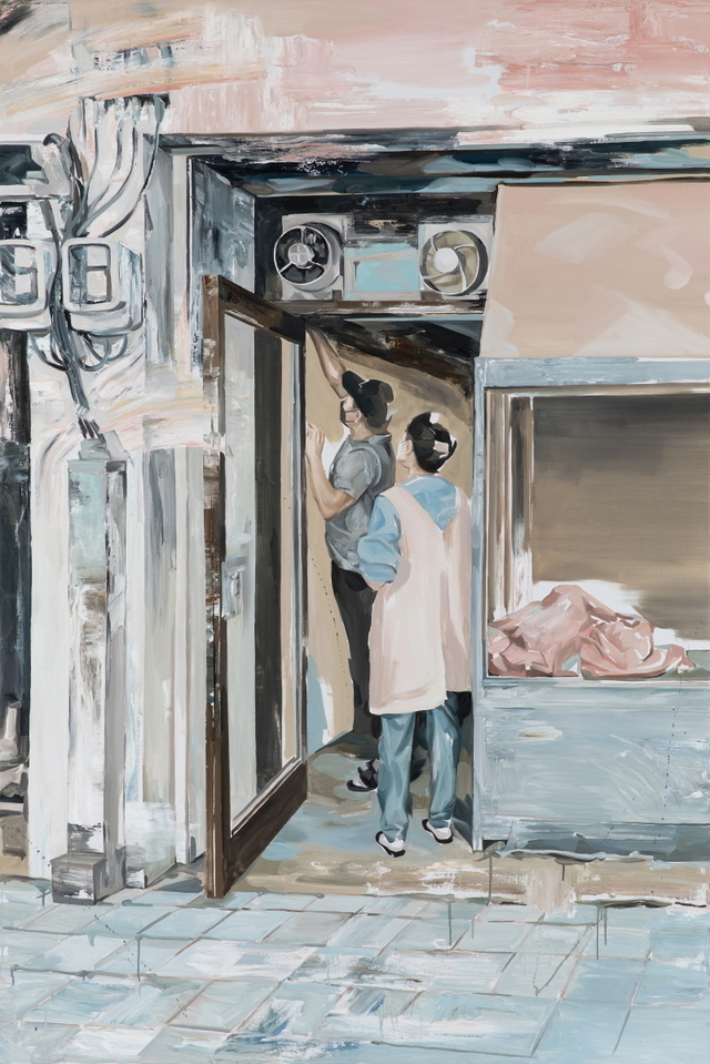 서수인, 멈춘 것을 누르는 사람들, Oil on canvas, 130x193.2cm, 2022
