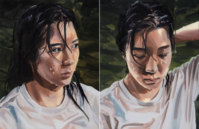 윤미류, The Play of Light on the Surface (서늘하고 반짝이는), Oil on canvas, 53×45cm (×2 pieces), 2021