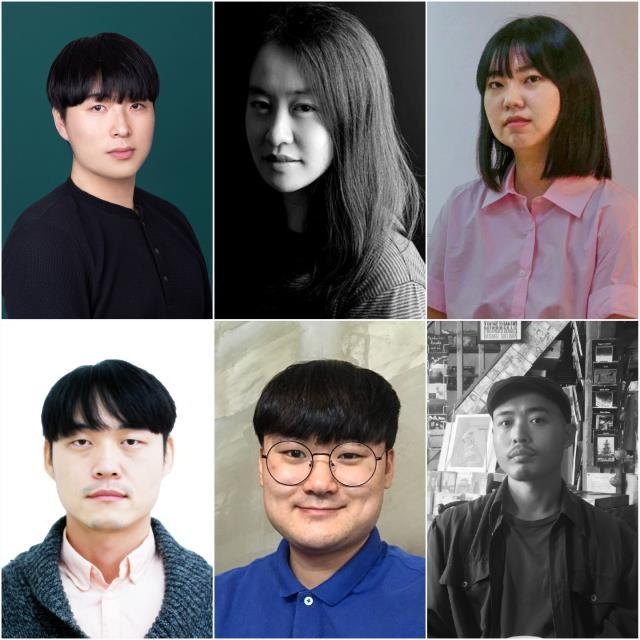 (윗줄 왼쪽부터 시계방향) 이응노미술관 청년작가전 '아트랩대전' 6기로 선발된 노형규, 이경희, 이서경, 김기훈, 김진, 임승균 작가. 사진=이응노미술관 제공