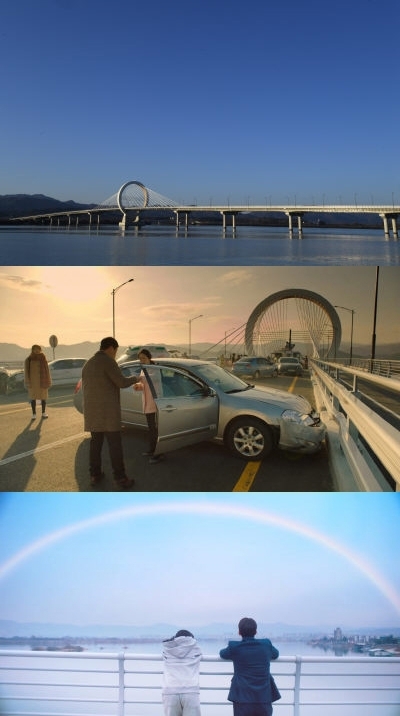 춘천의 랜드마크로 손색없는 춘천대교 전경. ◇tvN드라마 ‘어바웃 타임'의 첫화에서 중요장소로 등장한 춘천대교. ◇ttvN드라마 ‘스물다섯 스물하나'에서 주인공의 고백 장소로 눈길을 끈 춘천대교.