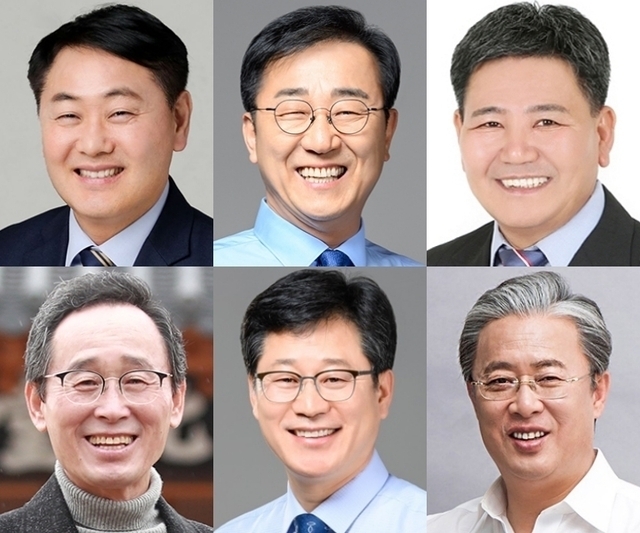 민주당 전북지사 후보군 김관영, 김윤덕, 김재선(위 왼쪽부터), 송하진, 안호영, 유성엽 (아래, 왼쪽부터 가나다 순) 