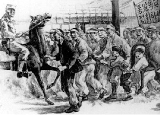 강요배 화백의 ‘동백꽃 지다’ 중 4·3 발발 관덕정 그림,