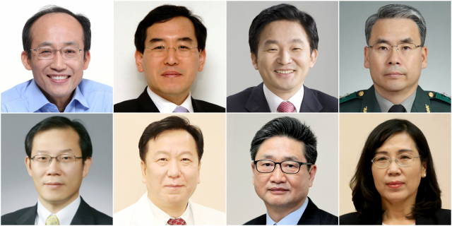 (윗줄 왼쪽부터) 경제부총리 겸 기획재정부 장관에는 정통 경제관료 출신의 국민의힘 추경호 의원, 산업통상자원부 장관에는 인수위 경제2분과 간사를 맡은 이창양 카이스트 교수, 국토교통부 장관에는 제주지사를 지낸 원희룡 인수위 기획위원장, 외교·안보라인의 한 축인 국방부 장관에는 외교 통일 안보 분과 인수위원인 이종섭 전 합참 차장이 발탁됐다. (아랫줄 왼쪽부터) 과학기술정보통신부 장관에는 이종호 서울대 반도체연구소장, 보건복지부 장관에는 정호영 전 경북대병원장, 문화체육관광부 장관에는 당선인 특별고문을 맡고 있는 박보균 전 중앙일보 부사장, 여성가족부 장관에는 박근혜 정부 시절 청와대 수석 출신인 당선인 정책특보인 김현숙 전 의원