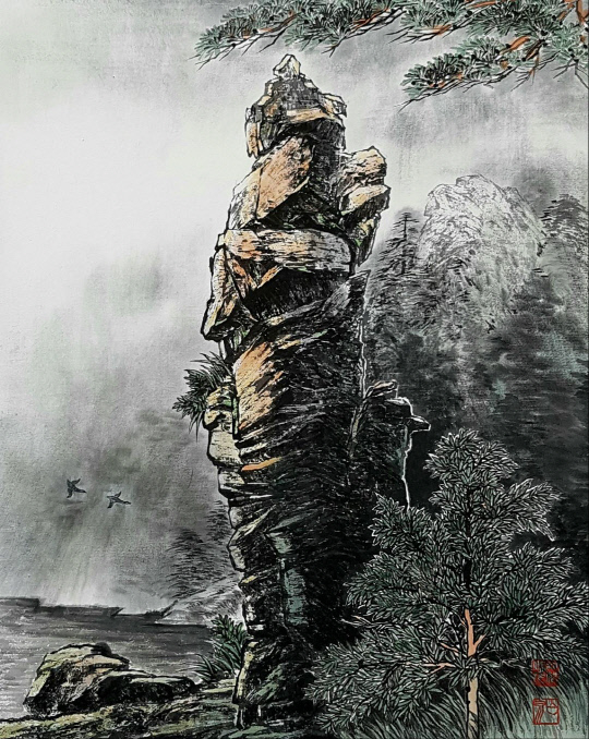 박홍순, '아침산책', 지본채묵(紙本彩墨). 사진=대전중구문화원 제공