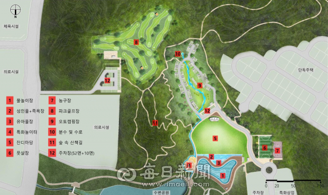 경북도청 신도시 제8호 근린공원 내에 조성될 예정인 '패밀리파크'의 시설 배치 계획도. 경북개발공사 제공