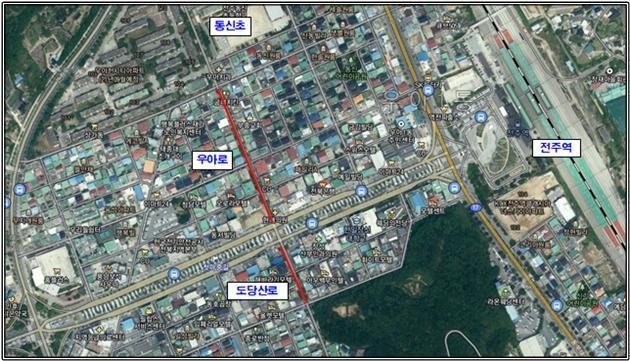 전주역세권 보행친화도로 조성 위치도