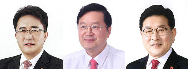 왼쪽부터 문성유, 장성철, 허향진 후보