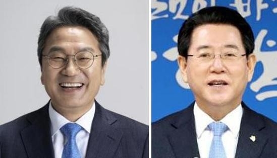 민주당 광주시장 후보 강기정(왼쪽), 전남지사 후보 김영록