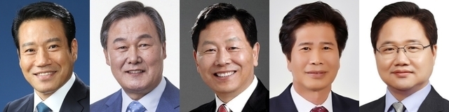 왼쪽부터 최경식, 윤승호, 강동원, 박종희, 오철기 후보(사진 기호 순)
