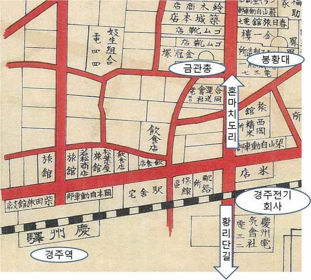 옛 경주역 주변(1931년 경주시가지도)