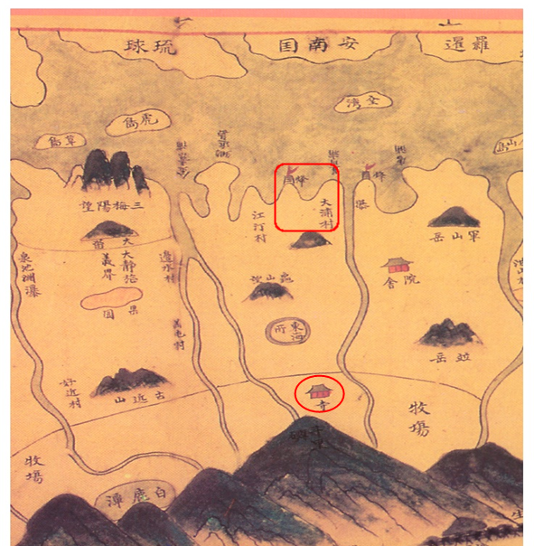 제주삼현도에 존자암과 대포가 그려져 있다.