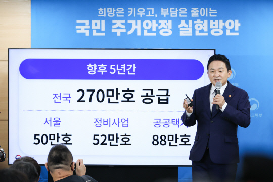 원희룡 국토교통부 장관이 16일 정부서울청사에서 '국민 주거안정 실현방안'을 발표하고 있다. 사진=국토교통부 제공