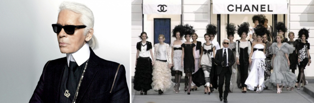 칼라거펠트와 샤넬 컬렉션 (출처: (좌)//www.thefashionlaw.com, (우)//zimbio.com)
