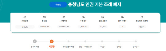 충남도의회 홈페이지에 올라온 충남도 학생인권조례 폐지 주민 발의안. 사진=충남도의회 홈페이지 캡쳐
