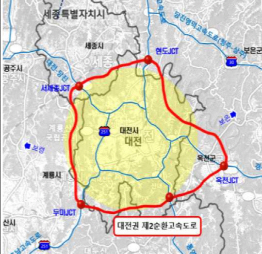 대전권 제2외곽순환고속도로 위치도. 사진=대전시 제공