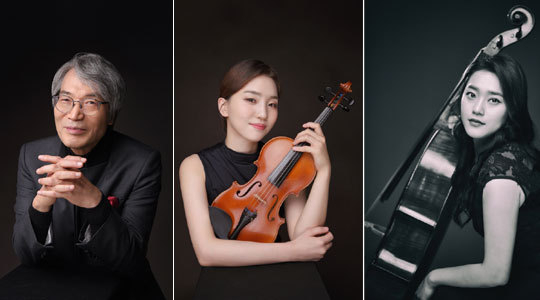 (왼쪽부터) 지휘자 고영일, 바이올리니스트 정시은, 첼리스트 김근혜. 사진=공연기획피움 제공