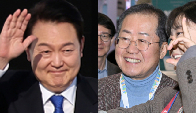 14일(현지시간) 아랍에미리트(UAE) 아부다비 왕실공항에 도착한 윤 대통령. 연합뉴스 (왼쪽)/ 7일(현지시각) 'CES 2023'이 열리는 미국 네바다주 라스베이거스 컨벤션센터(LVCC) 노스홀(North hall)에서 '제5기 4차 산업혁명 청년체험단'(이하 청년체험단)을 만난 홍준표 대구시장. 대구시 제공