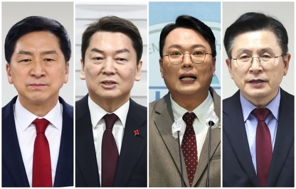 국민의힘 3·8전당대회 본경선 진출자 얼굴들. 왼쪽부터 김기현, 안철수, 천하람, 황교안 후보. 연합뉴스