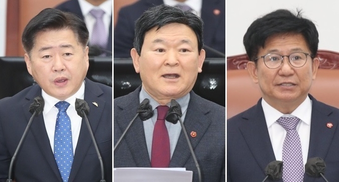 사진 왼쪽부터 오영훈 지사, 김광수 교육감, 김경학 의장.