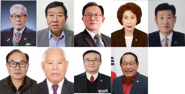 제51회 강원보훈대상 수상자 (맨 왼쪽부터) 이용연 6·25참전유공자회 태백시 지회장, 김창수(68) 상이군경회 춘천시 지회장, 전찬선(74) 유족회 동해시 지회장, 하경희(77) 미망인회 원주시 지회장, 안창훈(61) 특수임무유공자회 철원군 지회장, 안의순(75) 고엽제전우회 철원군 지회장, 정래순(80) 월남전참전자회 강릉시 지회장, 김일환(68) 전 무공수훈자회 도지부장, 윤종구(86) 광복회 영동북부연합지회장