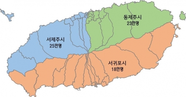 1개 지역구당 2~4명을 선출하는 중대선거구제가 도입되는 3개 기초시의회 선거구 지도.